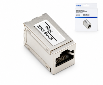 Ficha DINIC RJ45 Cat.6A/5e fêmea para fêmea RJ45, blindada, totalmente metálica, caixa DINIC com orifício Euro