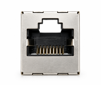 Ficha DINIC RJ45 Cat.6A/5e fêmea para fêmea RJ45, blindada, totalmente metálica, caixa DINIC com orifício Euro