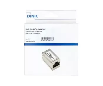 DINIC RJ45 Cat.6A/5e female to female RJ45 jack, shielded, full metal, DINIC box with Euro hole