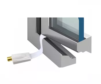SAT Kabel F Buchse auf F Buchse, Fensterdurchführung, extrem flach, weiß, DINIC Box mit Euroloch, Länge 0,26m