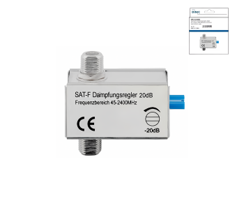 SAT-dæmper 0 dB - 20 dB, F-stik til F-stik, DINIC-blisterpakning