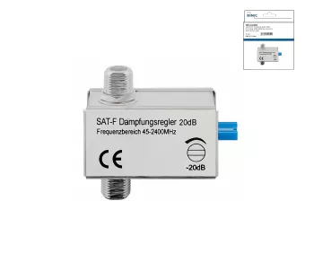 SAT-Dämpfungsregler 0 dB - 20 dB, F-Stecker auf F-Stecker, DINIC Blister