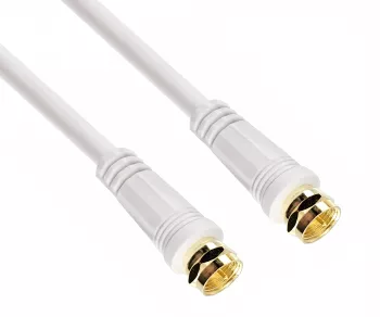 SAT Koaxialkabel 2x F-Stecker, 120dB, vergoldete Anschlüsse, vierfach geschirmt, weiß, DINIC Box mit Euroloch, Länge 1,50m