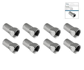 DINIC F-Aufdreh-Stecker für 7,3mm Kabel, Kupfer, Menge: 8 Stück, DINIC Box mit Euroloch, Länge 20mm
