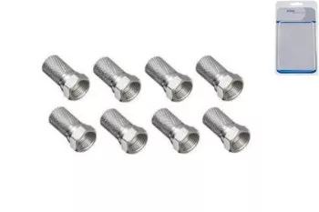 Connettore F DINIC twist-on per cavo 7,3 mm, rame, lunghezza 20 mm, quantità: 8 pezzi, confezione in blister