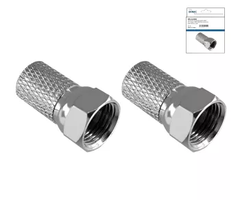 Connettore F twist-on per cavo 7,3mm, rame, quantità: 2 pezzi, scatola DINIC con foro Euro, lunghezza 20mm