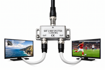 SAT-Verteiler für Satelliten-Anlagen, 2-fach, PB 5-2500 MHz, DINIC Polybag