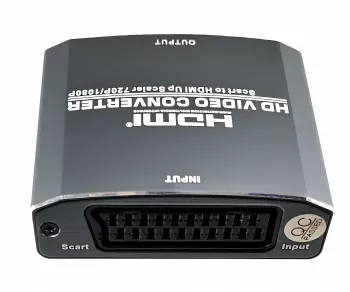 SCART-HDMI adapter, analogue video and audio to HDMI up to 1080p@60Hz, DINIC box with Eurohole, cable length 1.10m