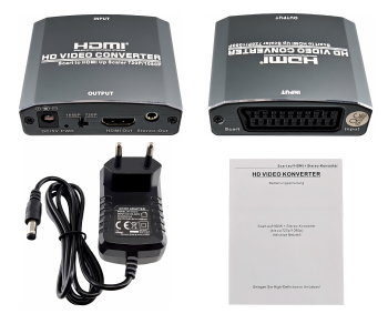 SCART-HDMI adapter, analogue video and audio to HDMI up to 1080p@60Hz, DINIC box with Eurohole, cable length 1.10m