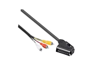 DINIC scart till cinch-kabel, scartkontakt - 3x cinchkontakt, IN/OUT-omkopplare, DINIC-dosa med eurohål, längd 2m