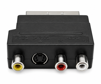 Ficha scart DINIC com interrutor IN/OUT, tomada RCA de 3 pinos e tomada mini DIN de 4 pinos, caixa DINIC com orifício europeu