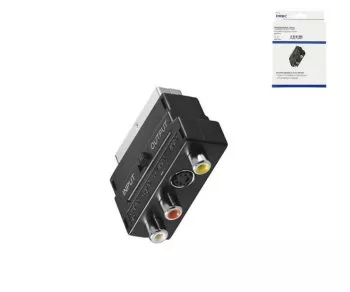 DINIC scart plug with IN/OUT switch, 3x RCA socket and 4-pin mini DIN socket, DINIC box with Euro hole