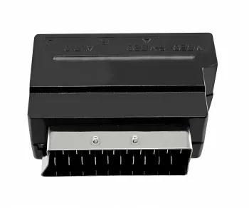 DINIC scart plug with IN/OUT switch, 3x RCA socket and 4-pin mini DIN socket, DINIC box with Euro hole