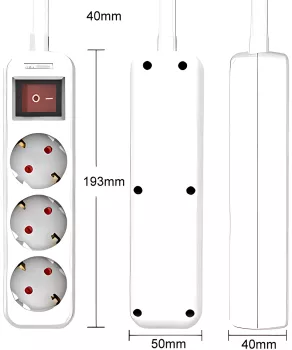 Contactdoosstrip, 3-voudig, met schakelaar, GS, CE, wit, kabellengte 1,30m