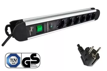 Power strip aluminum, 6-way, with overvoltage protection, GS, CE, cable length 1.40m