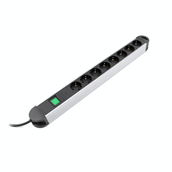 Steckdosenleiste mit Überspannungsschutz, 8-fach Aluminium, 1,4m Kabel, Slim-Ausführung