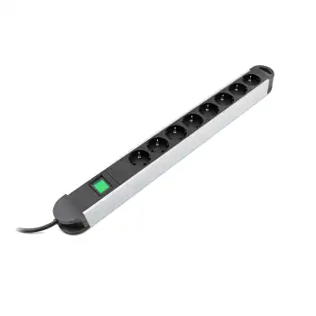Multiple socket outlet with overvoltage protection, 8-way aluminium, 1.4m cable, slim design