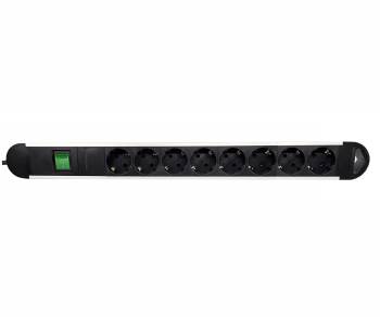 Multiple socket outlet with overvoltage protection, 8-way aluminium, 1.4m cable, slim design