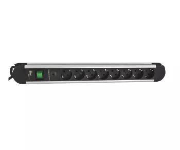 Stekkerdoos aluminium, 8-voudig, met overspanningsbeveiliging, kabellengte 1,40m