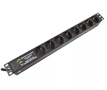 19-inch socket strip aluminium, 8-way, overvoltage protection, LED, GS, black, cable length 1.80m