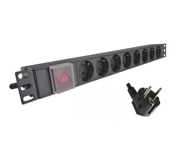 19 inch contactdoosstrip aluminium met schakelaar, 8-voudig, zwart, kabellengte 1,80m