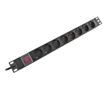 19 inch contactdoosstrip aluminium met schakelaar, 8-voudig, zwart, kabellengte 1,80m