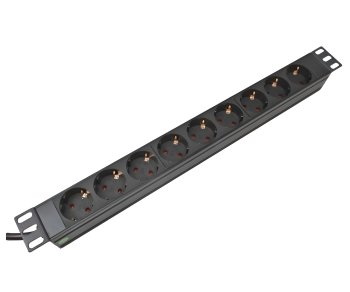 19 inch socket strip aluminium, 9-way, GS, black, cable length 1.80m