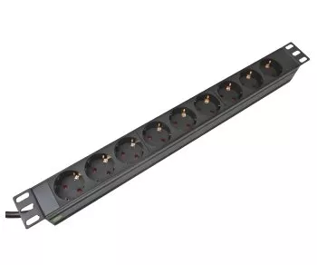 19 inch socket strip aluminium, 9-way, GS, black, cable length 1.80m
