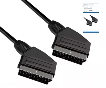 DINIC Scartkabel 21 pol. Stecker/Stecker, Typ U, Kabel ø 7 mm, schwarz, DINIC Box mit Euroloch, Länge 1,50m
