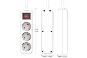 Power strip, 3-way, with switch, GS, CE, white, cable length 1.30m