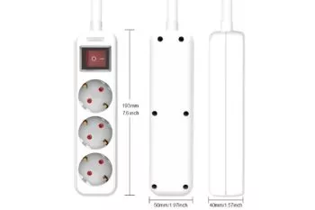 Steckdosenleiste, 3-fach, mit Schalter, GS, CE, weiß, Kabellänge 1,30m