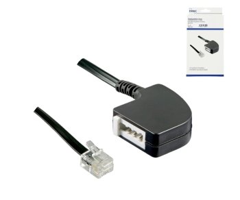 Cablu adaptor DINIC de la mufa RJ11 la mufa TAE-F, negru, cutie DINIC cu gaură Euro, lungime 0.20m