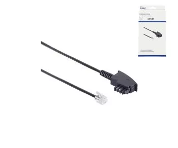 Cable telefónico DINIC TAE-F asignación universal, enchufe TAE-F a enchufe occidental 6P4C, 4 polos asignados, longitud: 10,00m, caja