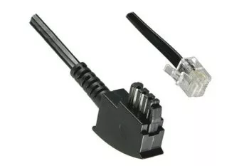 Cable telefónico DINIC TAE-F asignación universal, enchufe TAE-F a enchufe occidental 6P4C, 4 polos asignados, longitud: 15,00 m, blíster