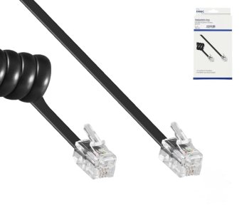 Kabel spiralny do słuchawki telefonicznej DINIC, wtyczka modułowa RJ10 4P4C do wtyczki, czarny, długość 2,00 m, pudełko