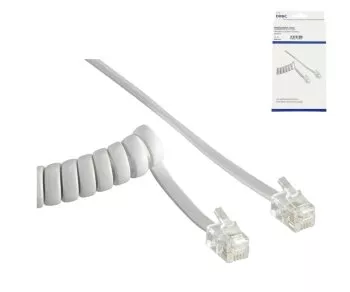 DINIC telephone handset spiral cable, RJ10 4P4C modular plug to plug, white, length 2.00m, box