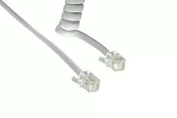 Zwijany kabel do słuchawki telefonicznej DINIC, wtyczka modułowa RJ10 4P4C do wtyczki, biały, długość 2,00 m, opakowanie typu blister