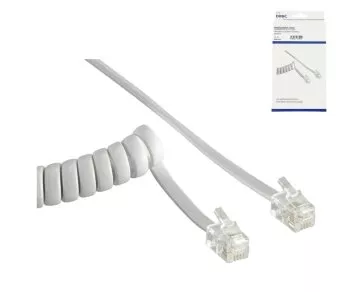 DINIC Câble spiralé pour combiné téléphonique, connecteur modulaire RJ10 4P4C sur connecteur, blanc, longueur 4,00m, boîte