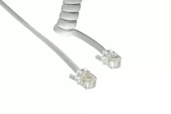 Cabo em espiral para auscultador de telefone DINIC, ficha modular RJ10 4P4C para ficha, branco, comprimento 4,00m, embalagem blister