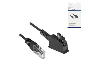 DINIC-anslutningskabel för DSL/VDSL-router, 2-polig (8P2C) stift 4 och 5, svart, längd 3,00 m, kartong