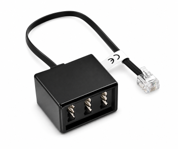 TAE Verteiler 3x TAE N/F/F Buchse auf RJ11/RJ45 Stecker (6P4C), schwarz, DINIC Box mit Euroloch, Länge 0,20m