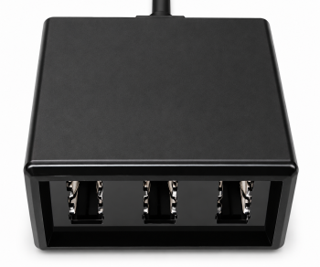 TAE Verteiler 3x TAE N/F/F Buchse auf RJ11/RJ45 Stecker (6P4C), schwarz, DINIC Box mit Euroloch, Länge 0,20m