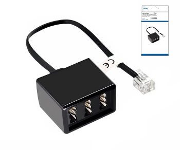 Διανομέας TAE 3x υποδοχή TAE N/F/F σε βύσμα RJ11/RJ45 (6P4C), μαύρο, κουτί DINIC με οπή Euro, μήκος 0,20m