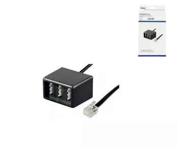 TAE distributor 3x TAE N/F/F socket to RJ11/RJ45 plug (6P4C), black, DINIC box with Euro hole, length 0.20m