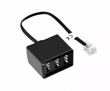 TAE verdeler 3x TAE N/F/F contactdoos naar RJ11/RJ45 stekker (6P4C), zwart, DINIC doos met Euro gat, lengte 0,20m