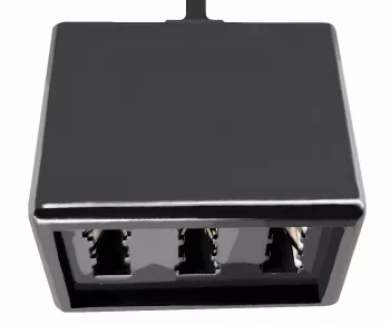 TAE verdeler 3x TAE N/F/F contactdoos naar RJ11/RJ45 stekker (6P4C), zwart, DINIC doos met Euro gat, lengte 0,20m
