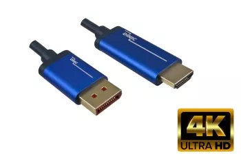 Premium Displayport 1.4 HDMI kabelis, 4K@60Hz, 3D, HDR, ar zeltītiem kontaktiem, melns, garums 1,00 m, blistera iepakojumā