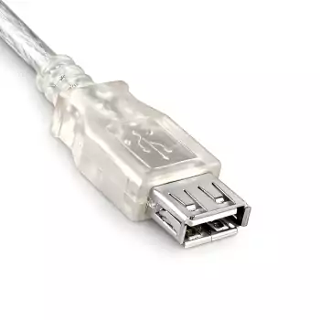 USB 2.0 verlenging A stekker naar contactdoos, UL 2725, dubbel afgeschermd, transparant, DINIC polyzak, lengte 0,50m