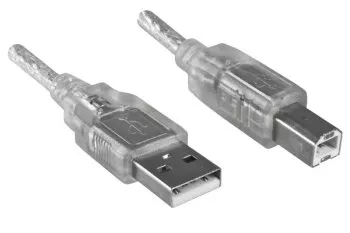 USB 2.0 kabelis no A kontaktdakšas uz B kontaktdakšu, UL 2725, ar dubulto ekranējumu, caurspīdīgs, 2,00 m