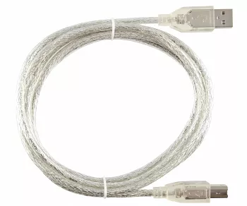 Cabo USB 2.0 ficha A para ficha B, UL 2725, blindagem dupla, transparente, saco de polietileno DINIC, comprimento 2,00m